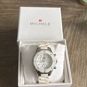 Michele White Ceramic Chronograph Watch with Silver Accents